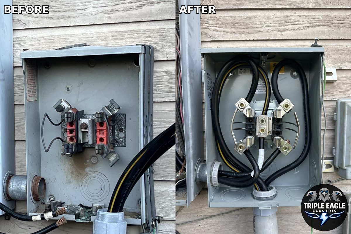 Electrical repair before and after by Triple Eagle Electric DFW TX